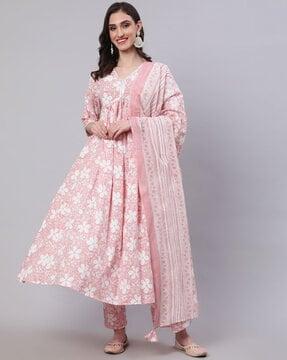 floral print flared kurta set