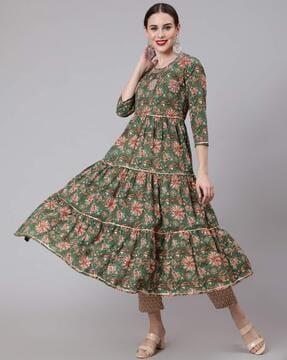 floral print flared kurta set