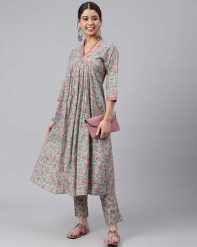 floral print flared kurta set