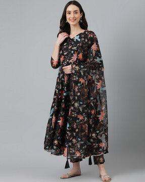 floral print flared kurta set