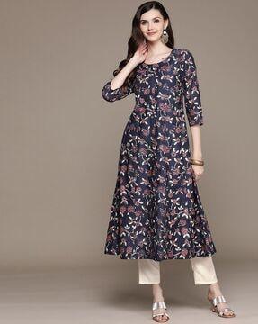 floral print flared kurta set