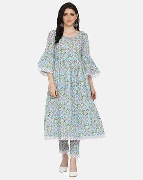 floral print flared kurta set