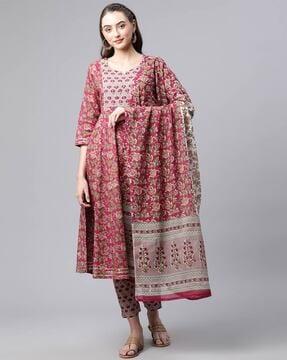 floral print flared kurta set