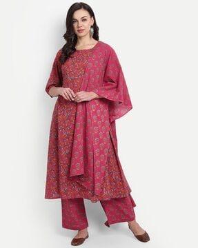 floral print flared kurta set