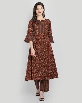 floral print flared kurta set