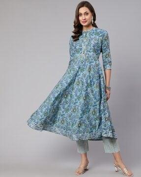 floral print flared kurta set