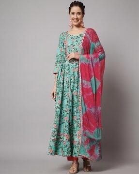 floral print flared kurta set