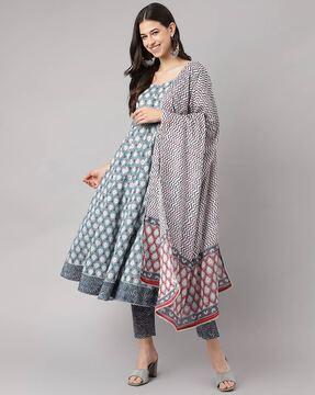 floral print flared kurta set