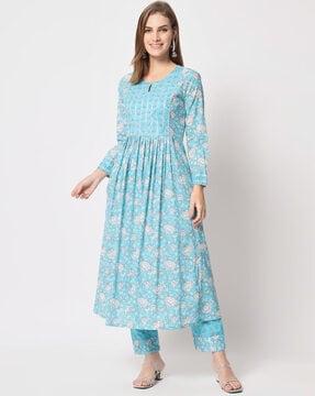 floral print flared kurta set