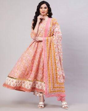 floral print flared kurta set