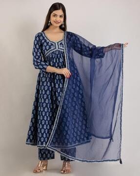 floral print flared kurta set