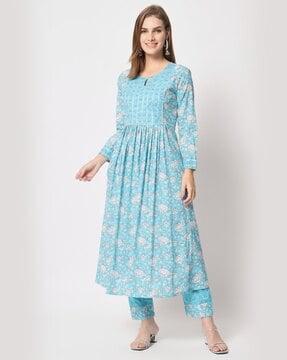 floral print flared kurta set