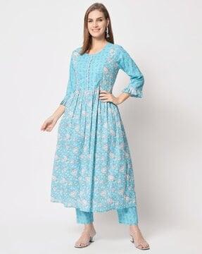 floral print flared kurta set