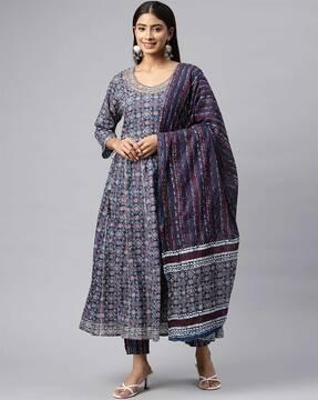 floral print flared kurta set