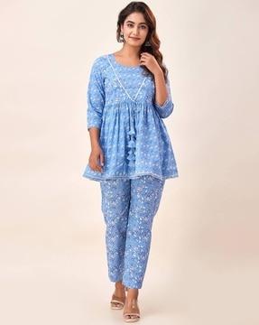 floral print flared kurta set