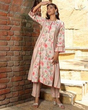 floral print flared kurta set