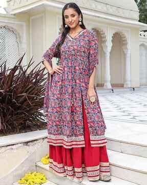 floral print flared kurta set