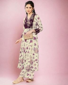 floral print flared kurta set