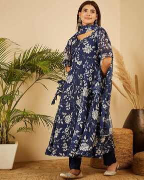 floral print flared kurta set