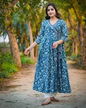 floral print flared kurta set