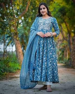 floral print flared kurta set