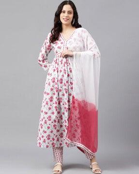 floral print flared kurta set