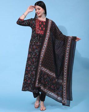 floral print flared kurta set