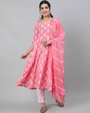 floral print flared kurta set