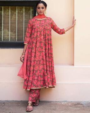 floral print flared kurta set