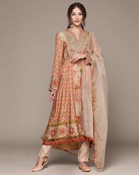 floral print flared kurta suit set