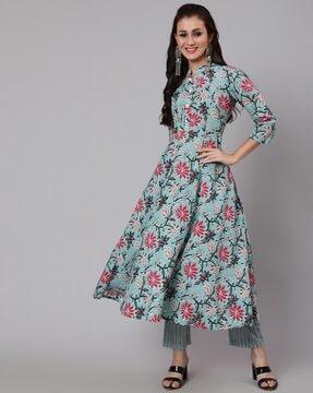 floral print flared kurta suit set