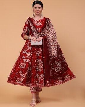 floral print flared kurta suit set