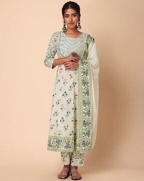 floral print flared kurta suit set