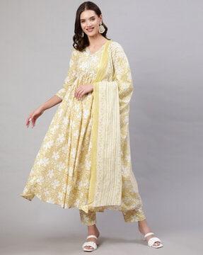 floral print flared kurta suit set