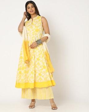 floral print flared kurta suit set