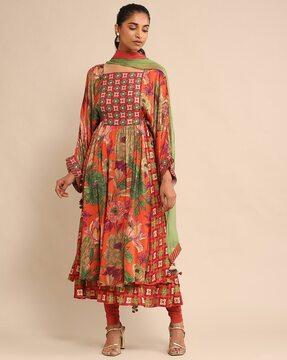 floral print flared kurta suit set