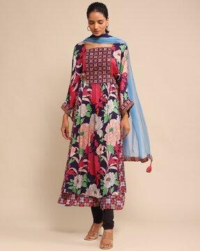 floral print flared kurta suit set