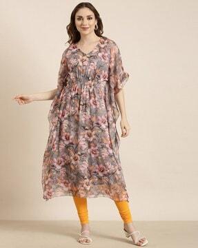 floral print flared kurta with inner