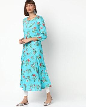 floral print flared kurta with insert pocket