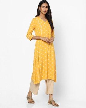 floral print flared kurta with insert pockets