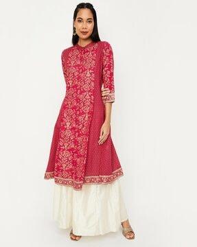 floral print flared kurta with mandarin collar