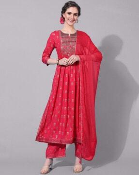 floral print flared kurta with palazzos & dupatta