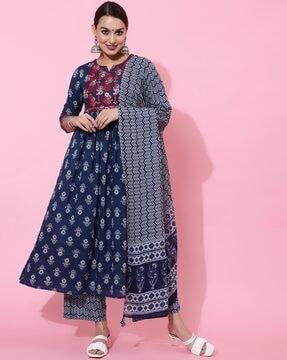 floral print flared kurta with palazzos & dupatta