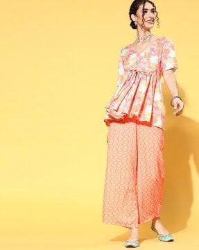 floral print flared kurta with palazzos