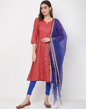 floral print flared kurta with pants & dupatta