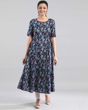 floral print flared kurta with side tie-ups