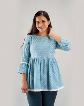 floral print flared kurti with bell sleeves