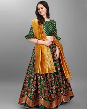 floral print flared lehenga choli set with dupatta