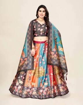 floral print flared lehenga choli set with dupatta