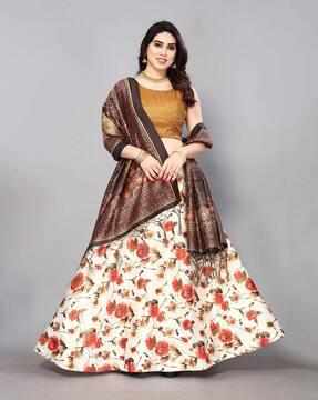 floral print flared lehenga choli set with dupatta